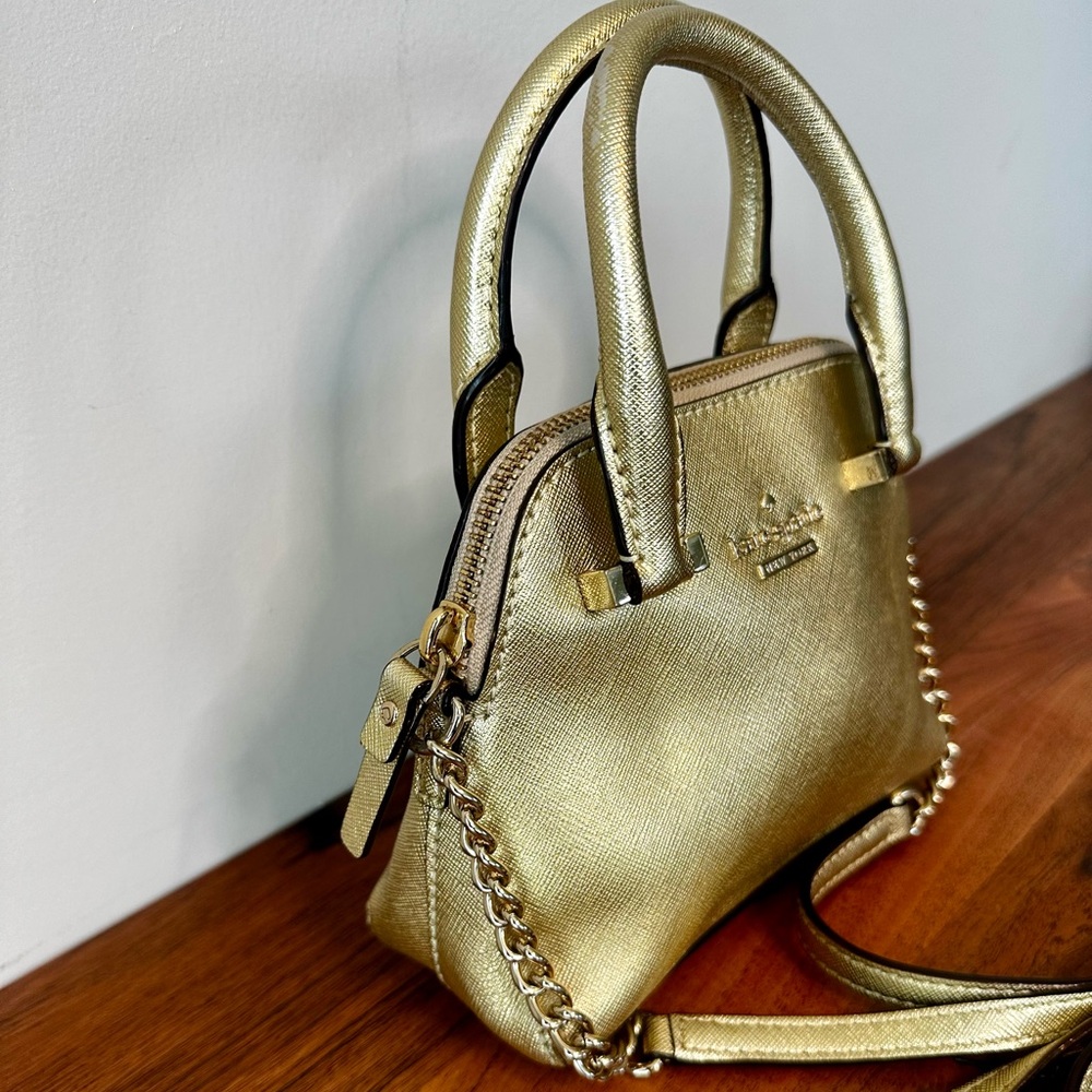 Kate Spade Cedar Street Gold Mini Maise Metallic Leather Crossbody - Picture 3 of 17
